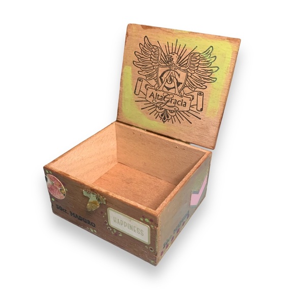 Handmade Upcycled Wooden Stash Box Organizer Rose Quartz Crystal Brass Closure - Picture 8 of 16